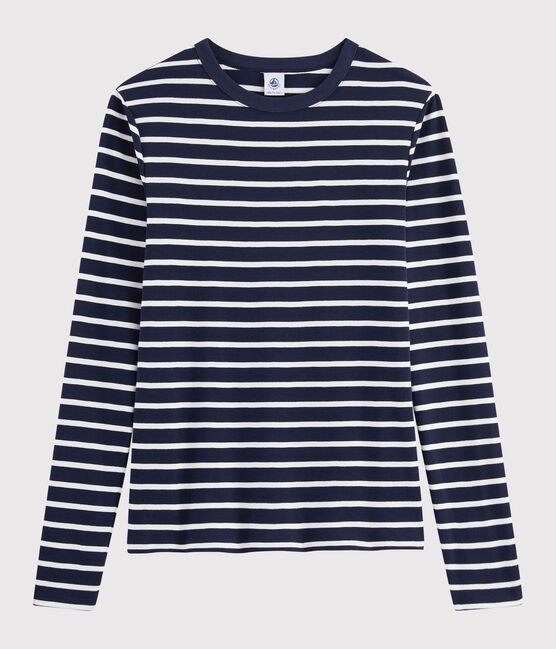 Women's iconic round neck T-shirt SMOKING blue/MARSHMALLOW white