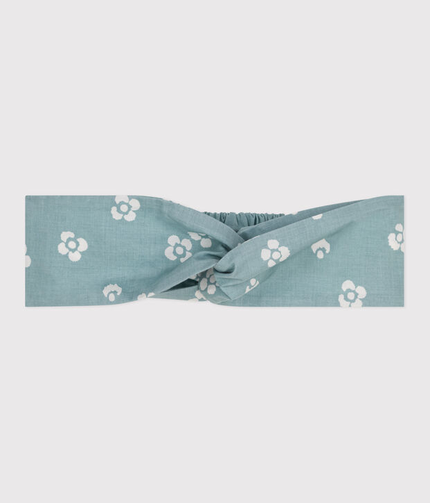Girls' hairband in floral-print poplin green/white