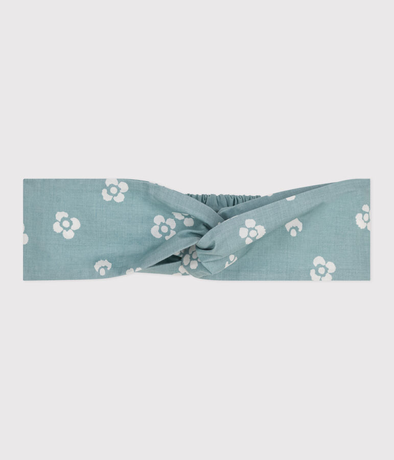 Girls' hairband in floral-print poplin green/white