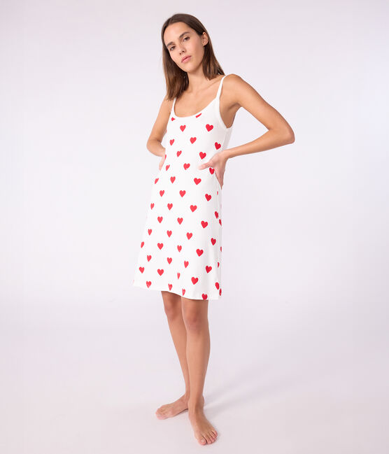 Women's cotton babydoll nightdress MARSHMALLOW white/TERKUIT red
