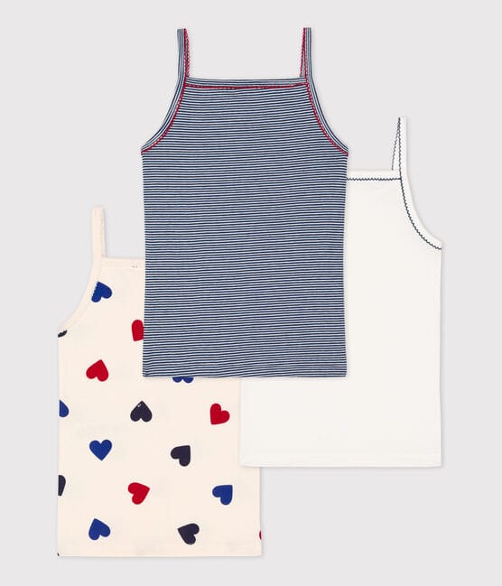 Girls' Heart Patterned Cotton Strappy Vest Tops - 3-Pack variante 1