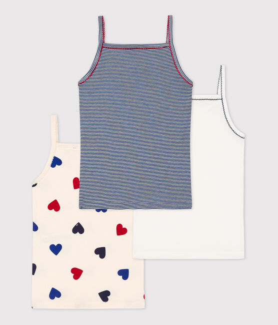 Girls' Heart Patterned Cotton Strappy Vest Tops - 3-Pack variante 1