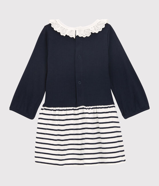 Baby girl's long-sleeved dress MARSHMALLOW white/SMOKING blue