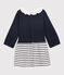 Baby girl's long-sleeved dress MARSHMALLOW white/SMOKING blue
