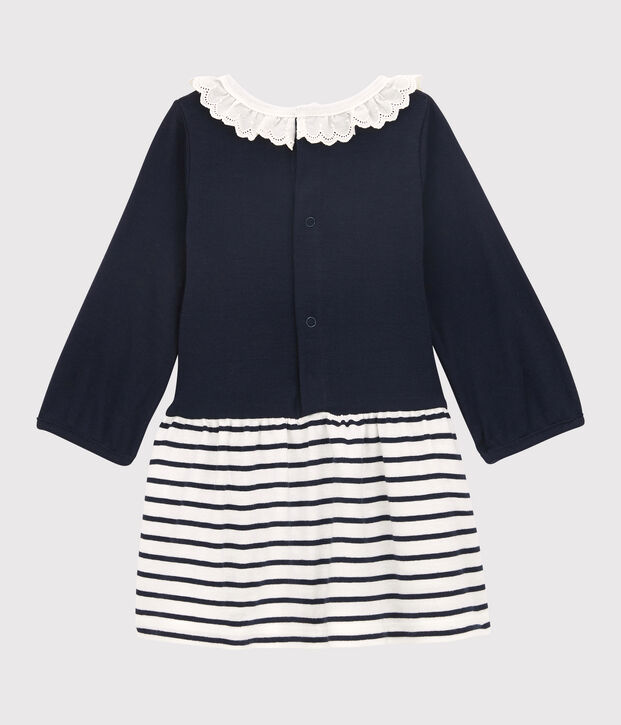 Baby girl's long-sleeved dress white/blue
