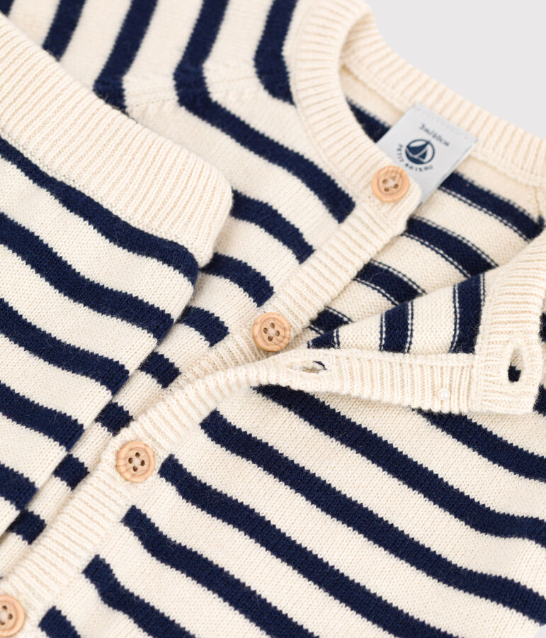Babies' Wool/Cotton Knit Sailor Striped Clothing - 2-Piece Set AVALANCHE white/SMOKING blue