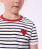 Children's short-sleeved stripy cotton T-shirt MARSHMALLOW white/SMOKING blue