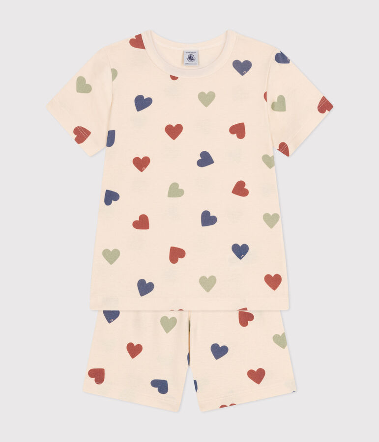 Children's Short Cotton Heart Print Pyjamas Ecru/multicolor