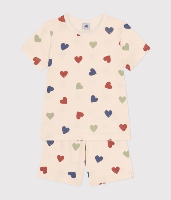 Children's Short Cotton Heart Print Pyjamas AVALANCHE white/MULTICO