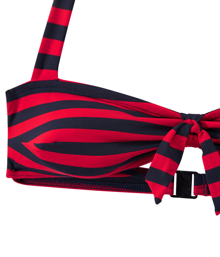 Women's striped bandeau-style two-piece swimsuit blue/red