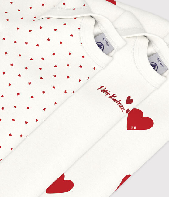 Babies' heart patterned long-sleeved cotton bodysuits - Pack of 3 variante 1