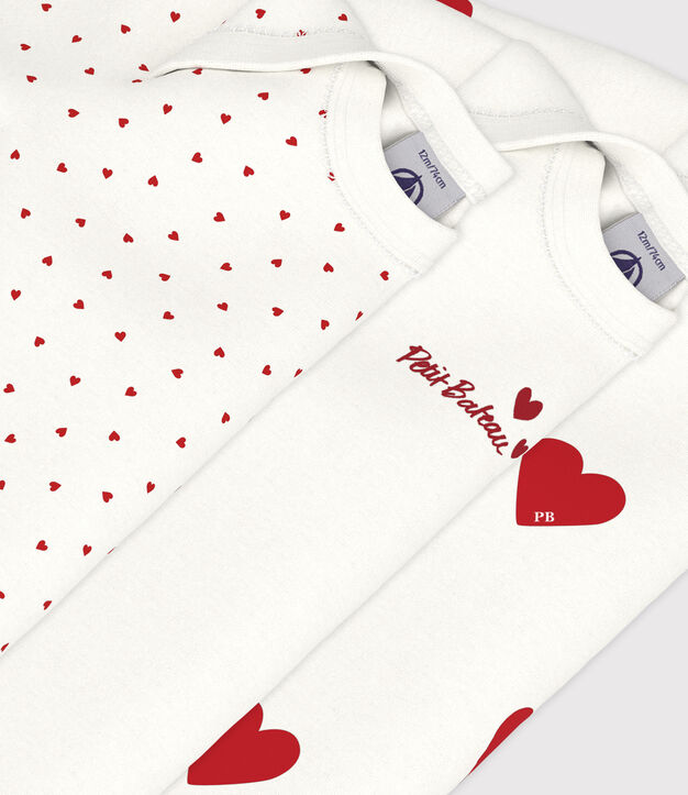 Babies' heart patterned long-sleeved cotton bodysuits - Pack of 3 multicolor