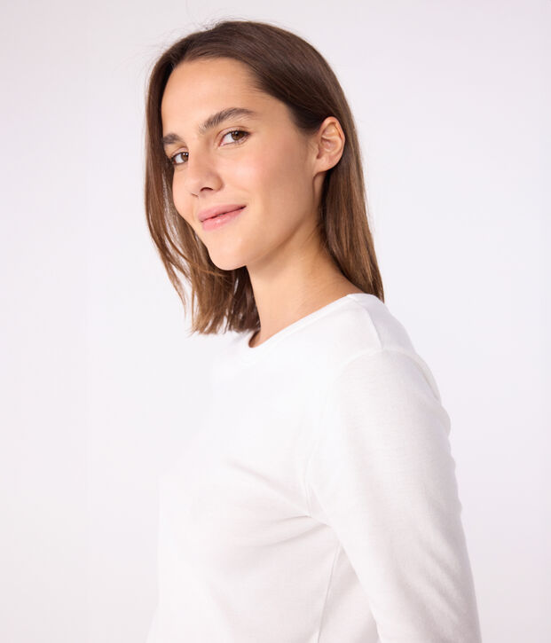 Women's iconic long-sleeved plain rib knit T-shirt white