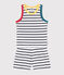 Children's short stripy tank top cotton pyjamas MARSHMALLOW white/SMOKING blue