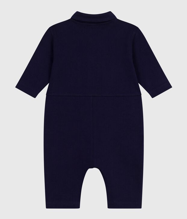 Babies' long, plain overall-style cotton playsuit blue