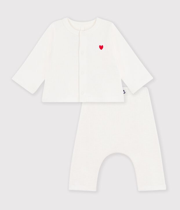 Baby set in plain embroidered cotton chest white