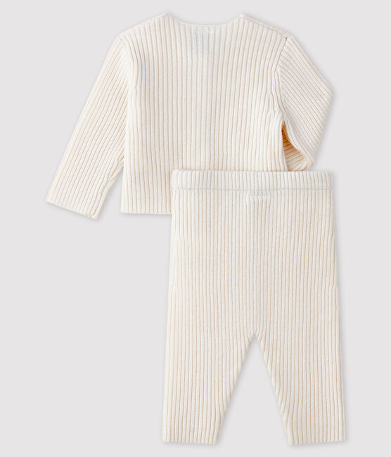 White ribbed knit baby's 2-piece outfit MARSHMALLOW white
