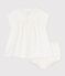 Cotton/linen baby dress with  matching bloomers, with embroidered detail MARSHMALLOW white