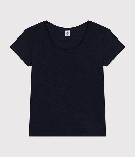 Women's Straight Round-Neck Linen T-Shirt SMOKING blue