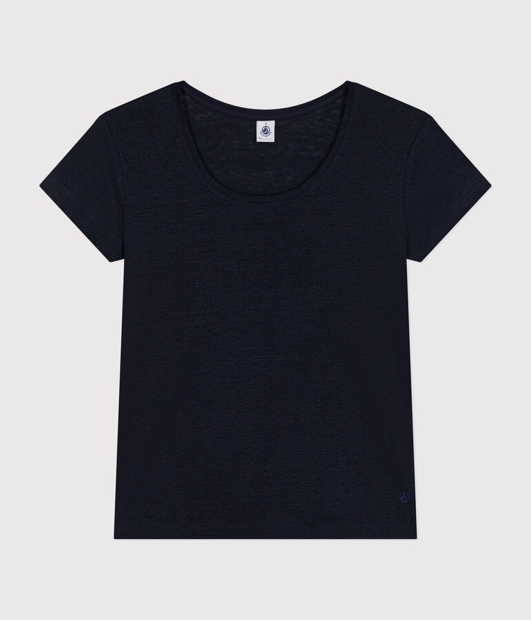 Women's Straight Round-Neck Linen T-Shirt blue