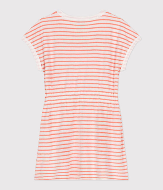 Children's short-sleeved stripy cotton towelling dress MARSHMALLOW orange/ABRICOT