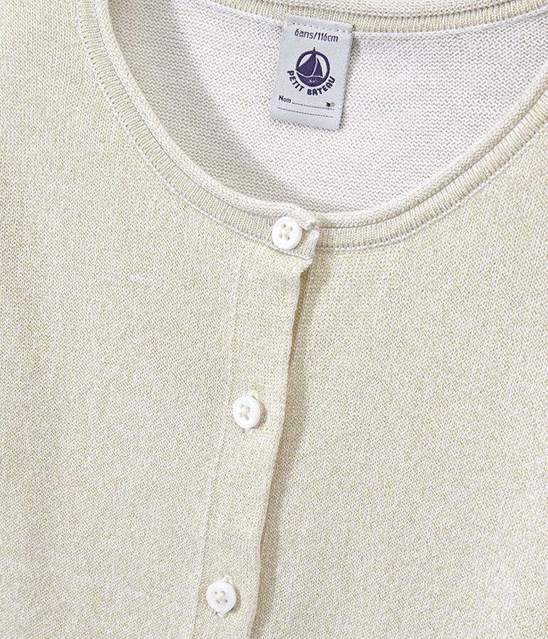 Girls' Smart Cardigan ECUME white/EM DORE brown