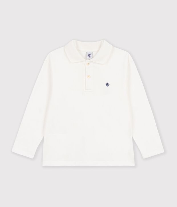 Children's plain long-sleeved cotton polo shirt white