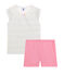 Girls' Cotton/Linen Short Pyjamas MARSHMALLOW white/MULTICO white