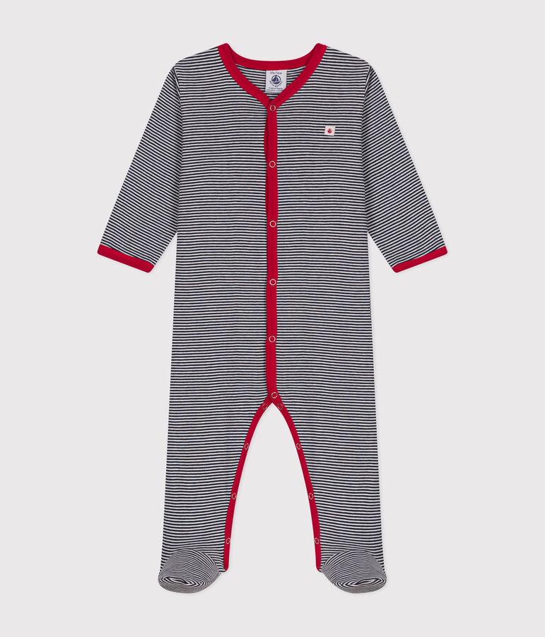 Babies' long-sleeved cotton pyjamas blue/white