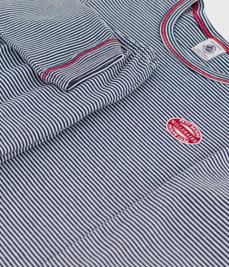 Boys' Pinstriped Cotton Pyjamas MEDIEVAL blue/MARSHMALLOW white