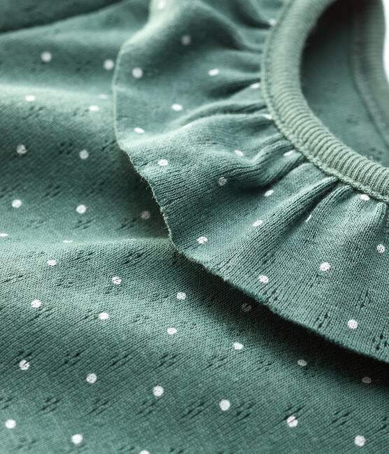 Baby Girls' Cotton Blouse with Ruff VALLEE green/MARSHMALLOW white
