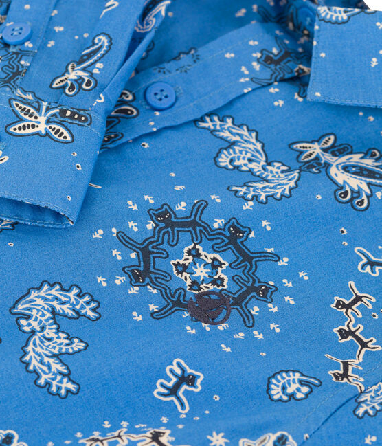 Boys' Poplin Print Shirt BRASIER blue/MULTICO white