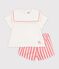 Babies' 2-piece cotton/linen outfit, with a sailor collar top pink/white