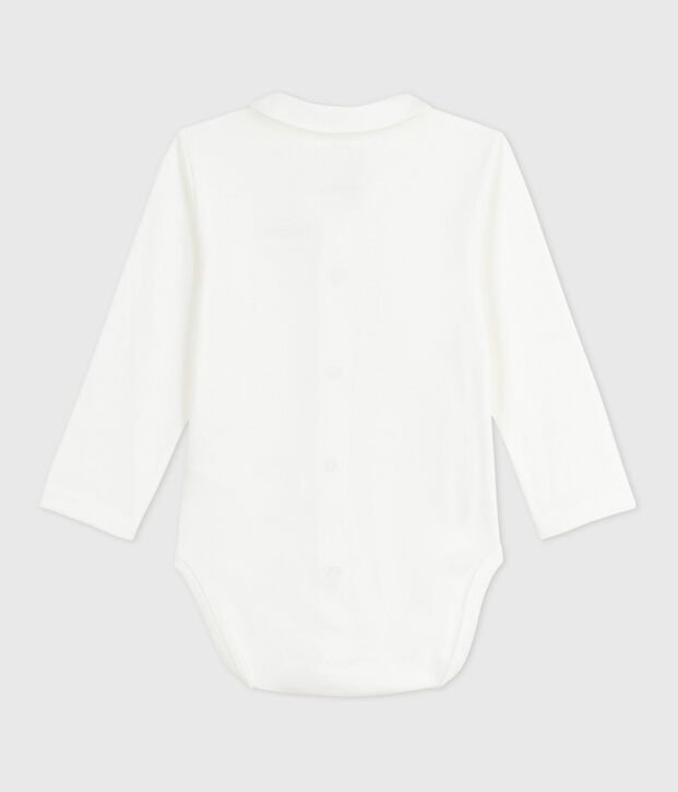 Babies' body with an embroidered collar and a message on the chest white/blue