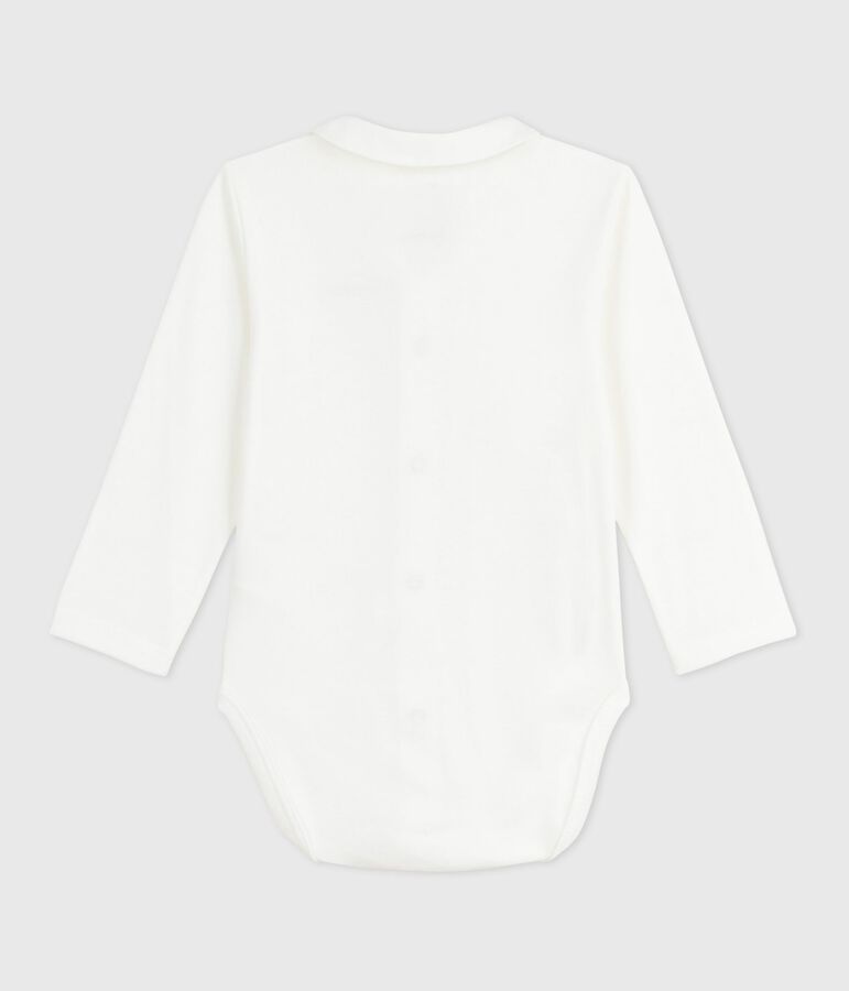 Babies' body with an embroidered collar and a message on the chest white/blue