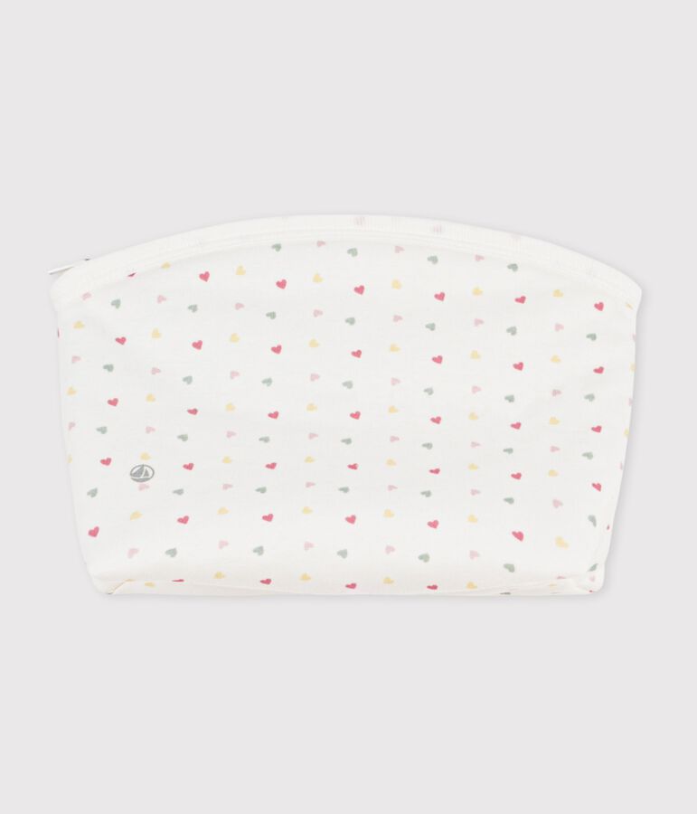 Babies' small heart-print cotton bag MARSHMALLOW white/MULTICO white