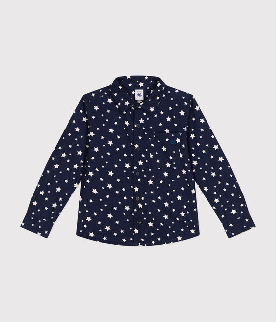 Little boys' flannel shirt MEDIEVAL blue/MARSHMALLOW white