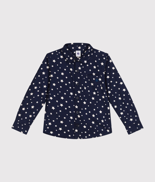 Little boys' flannel shirt blue/white