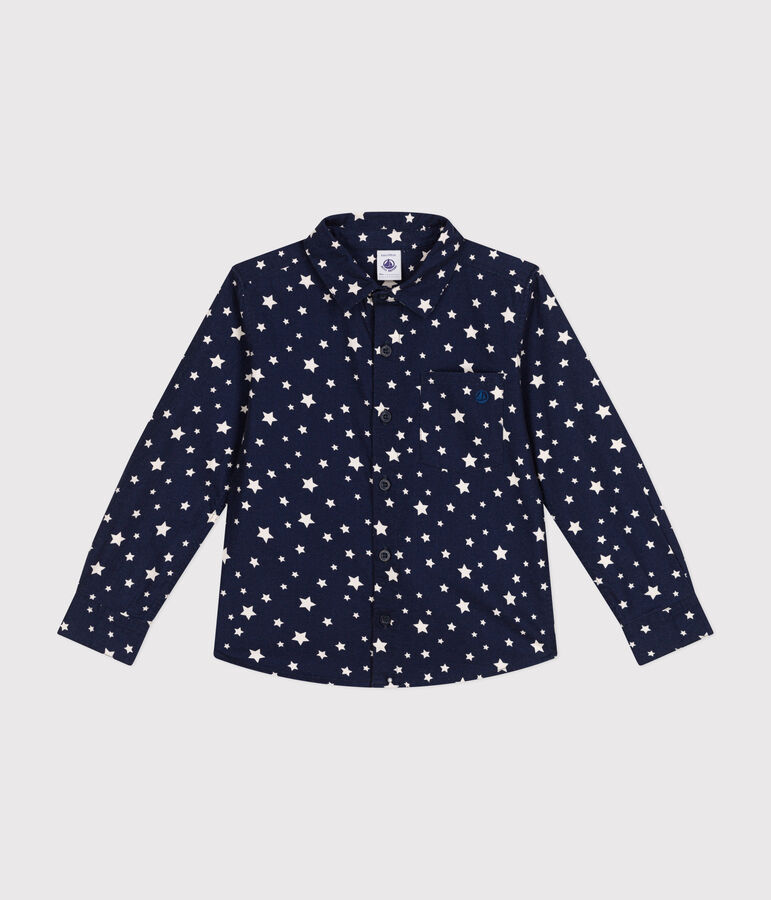 Little boys' flannel shirt blue/white