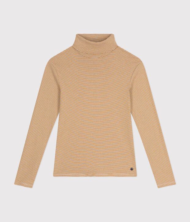 Women's Iconic Cotton Roll Neck T-Shirt brown/white