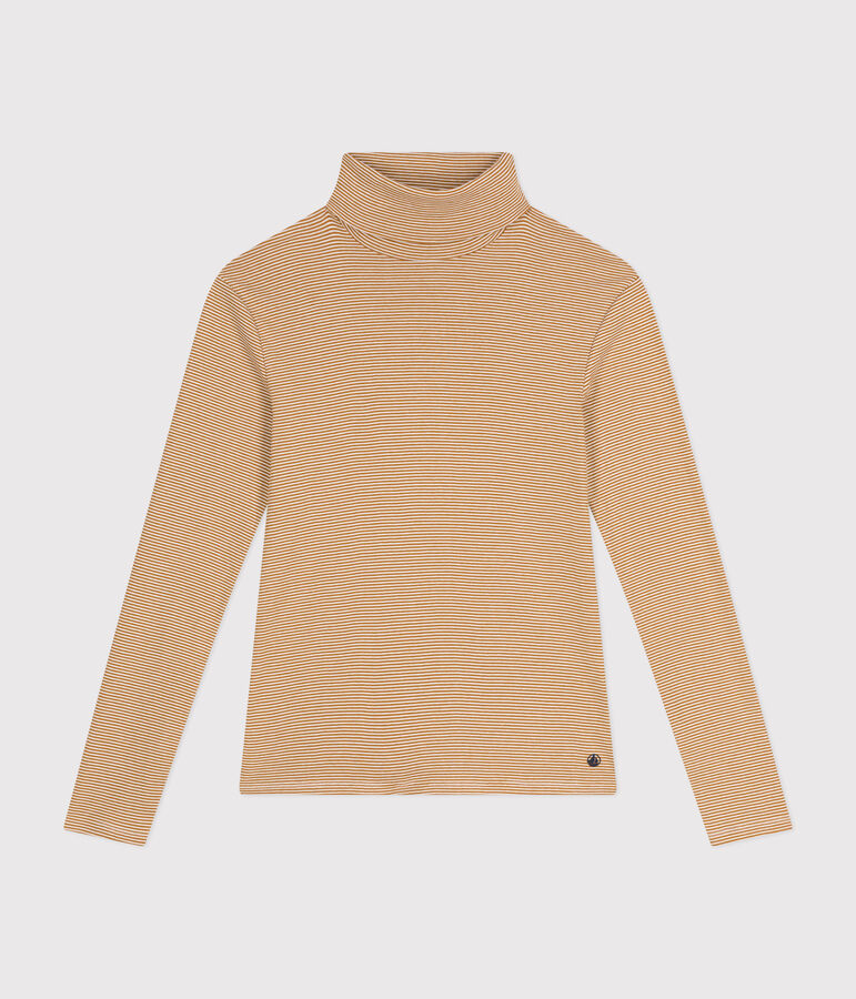 Women's Iconic Cotton Roll Neck T-Shirt CUIVRE brown/MARSHMALLOW
