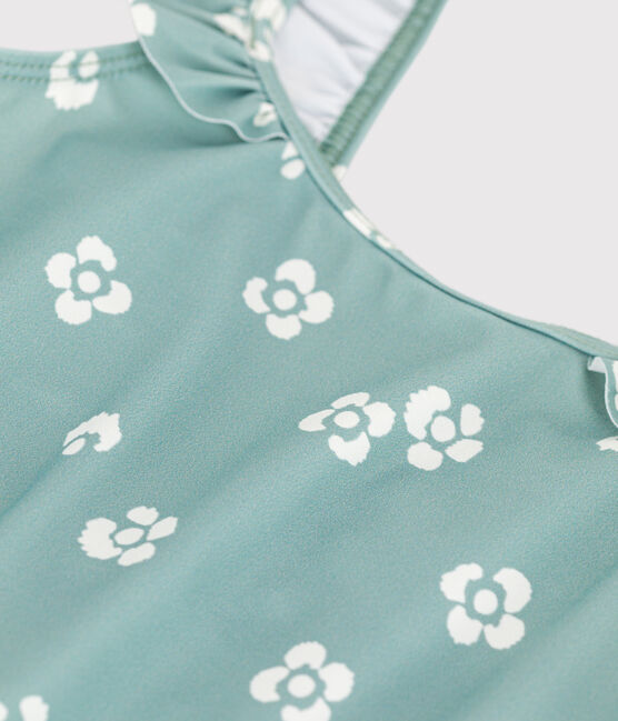 Children's one-piece floral swimsuit PAUL blue/MARSHMALLOW white