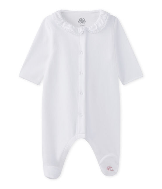 Baby girls' velour sleepsuit ECUME white