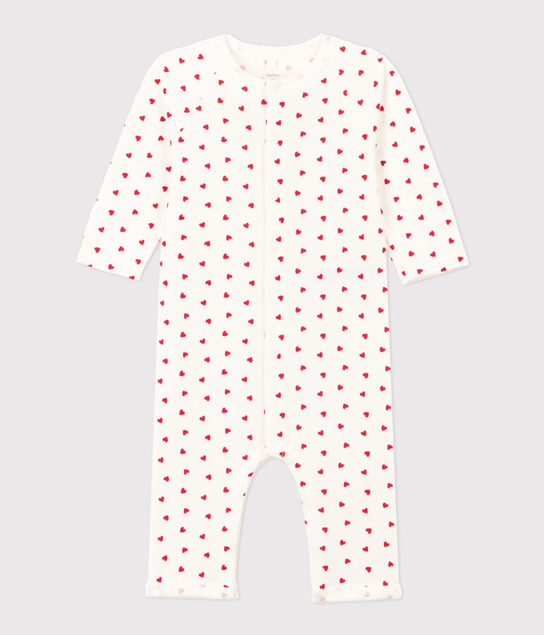 Babies' Heart Patterned Fleece Jumpsuit white/red