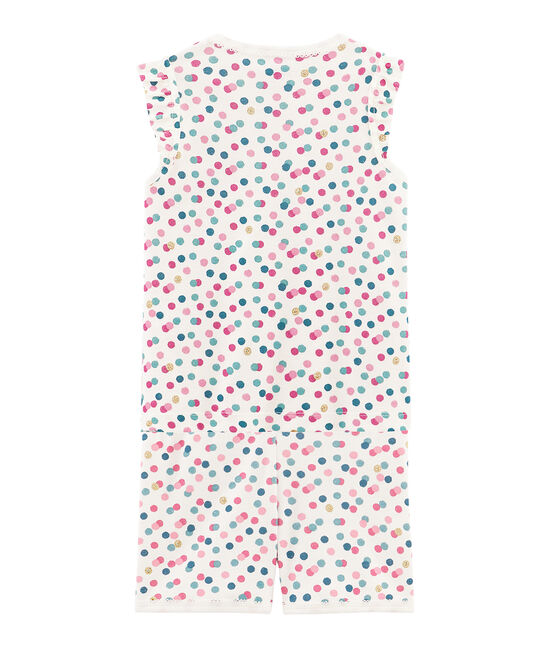 Girls' cropped ribbed pyjamas MARSHMALLOW white/MULTICO white