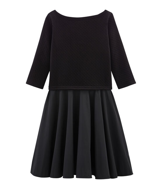 Women's Long-Sleeved Dual Material Dress NOIR black