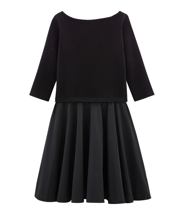 Women's Long-Sleeved Dual Material Dress black