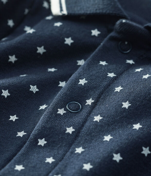 Baby's long-sleeved bodysuit with polo shirt neck blue/white