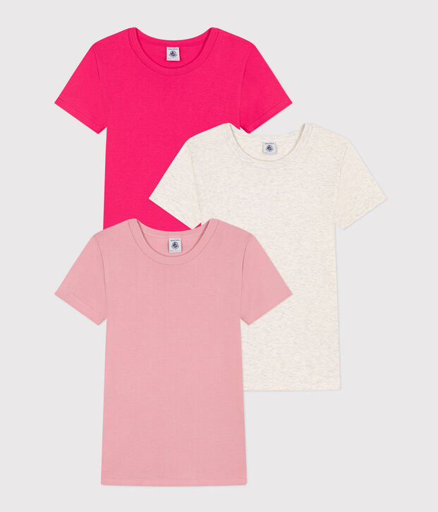 Pack of 3 girls' short-sleeved cotton T-shirts multicolor