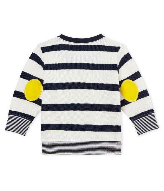 Baby boys' breton striped Sweatshirt MARSHMALLOW white/SMOKING CN blue